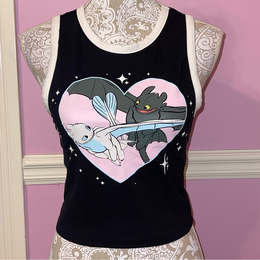 Rare how to train your dragon crop tank top toothless light fury goth gothic - Picture 1 of 5